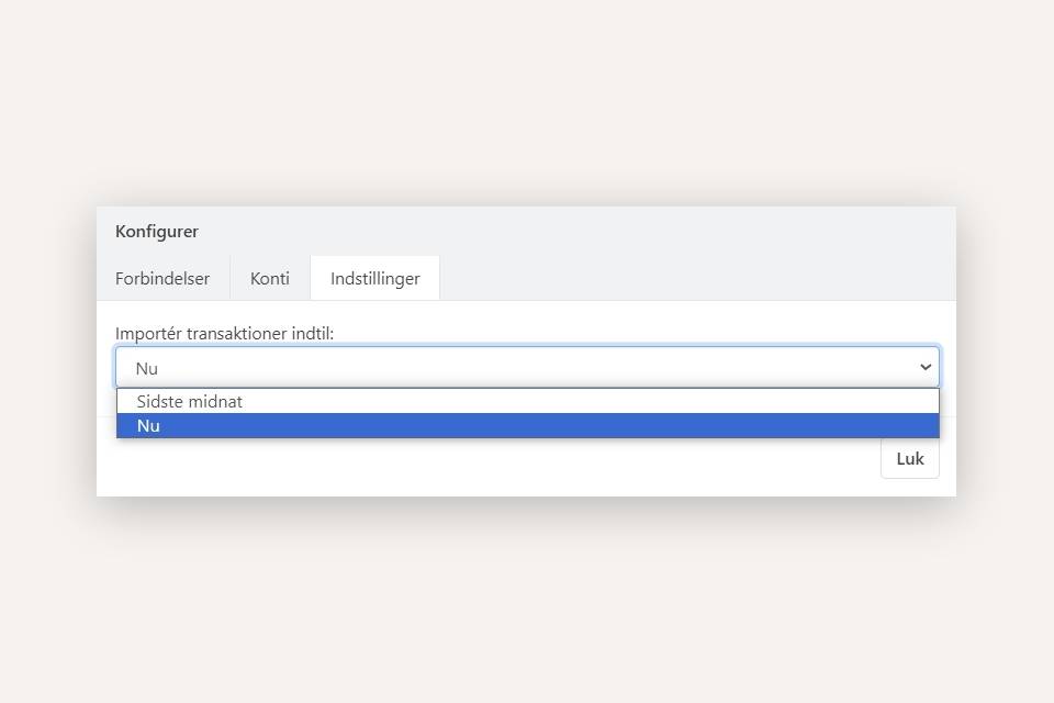 Vælg periode for første import fra banken til bankafstemning i Xena