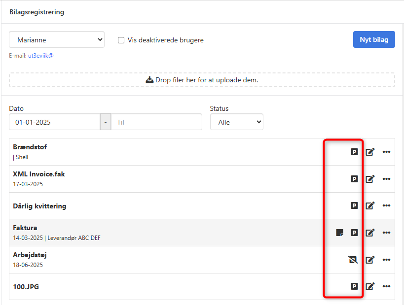 Tilføj note og parker bilag i indbakken i Xena