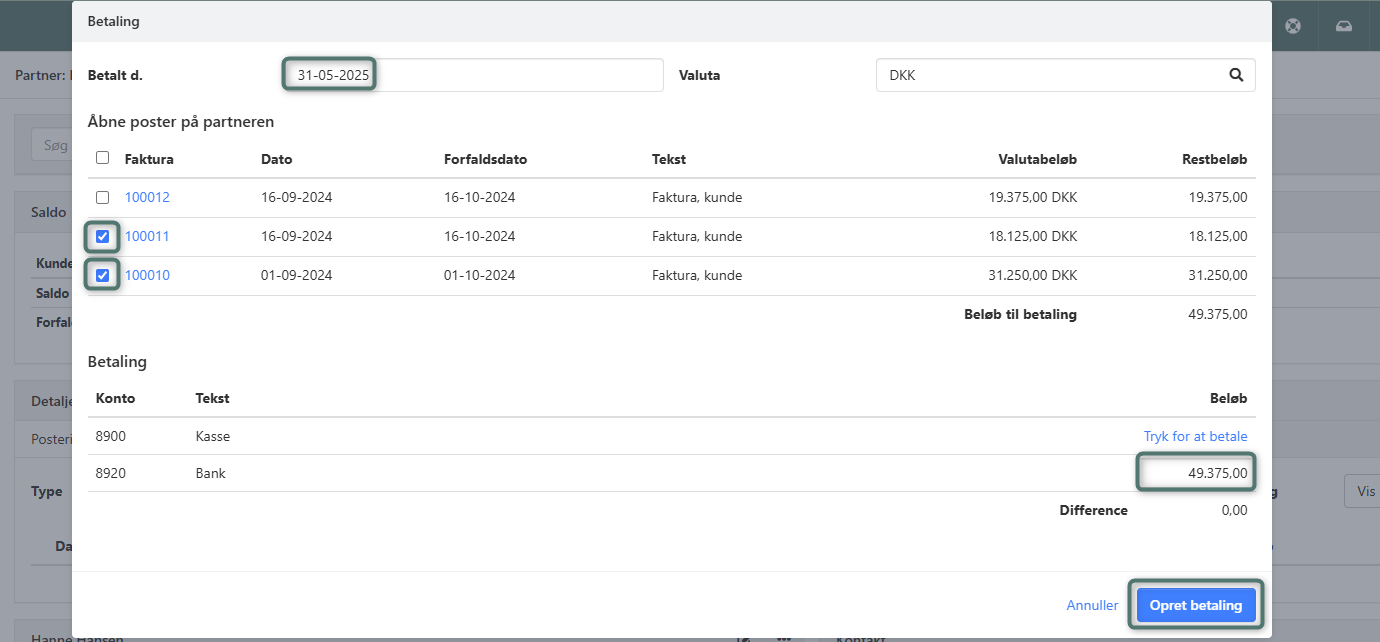 Registrer en betaling på en partner i Xena