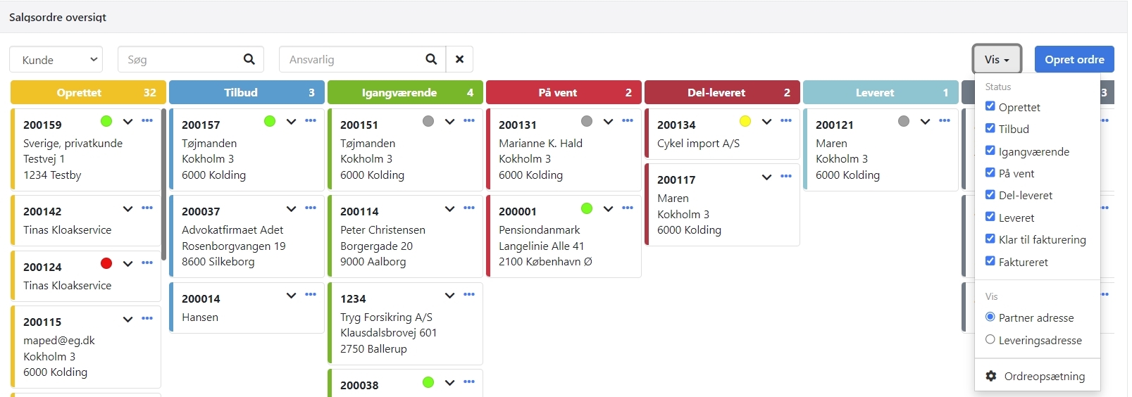 Det unikke ordre statusoversigt i Xena