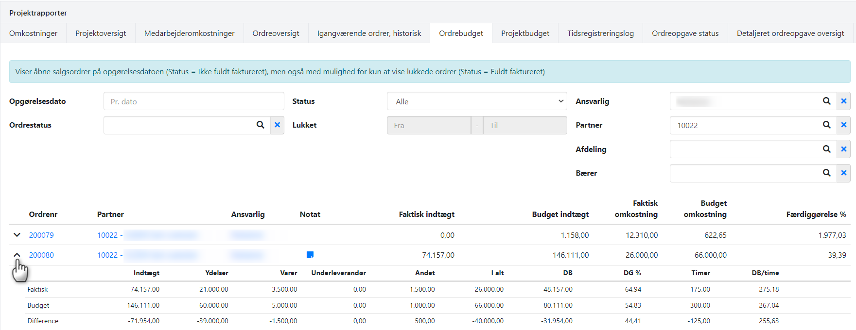 Projektrapporten Ordrebudget i Xena