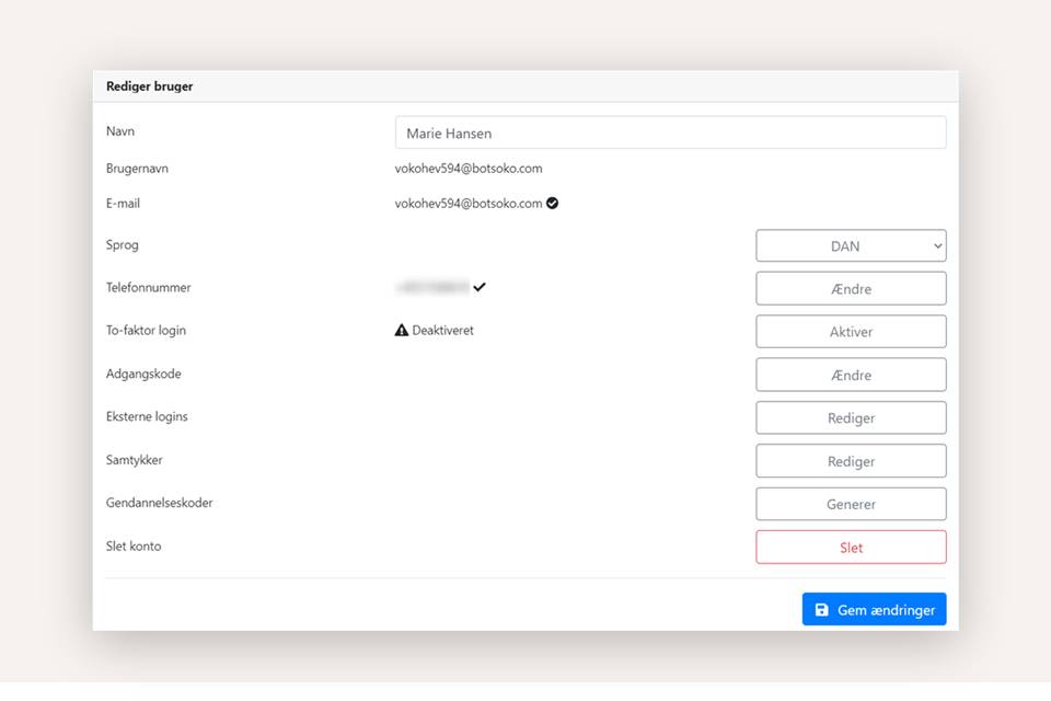 Rediger brugerprofilen i Xena