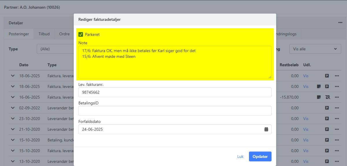 Rediger detaljer på en partnerpostering i Xena
