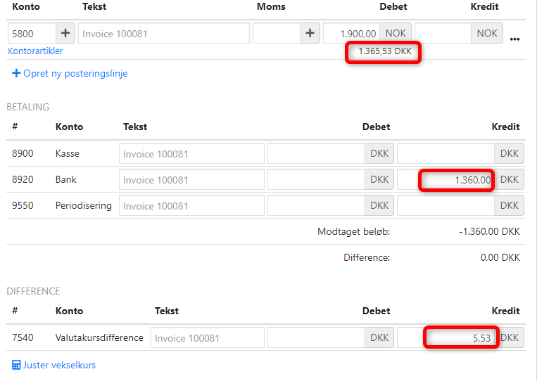 Bogføring af valutakursdifference i Xena