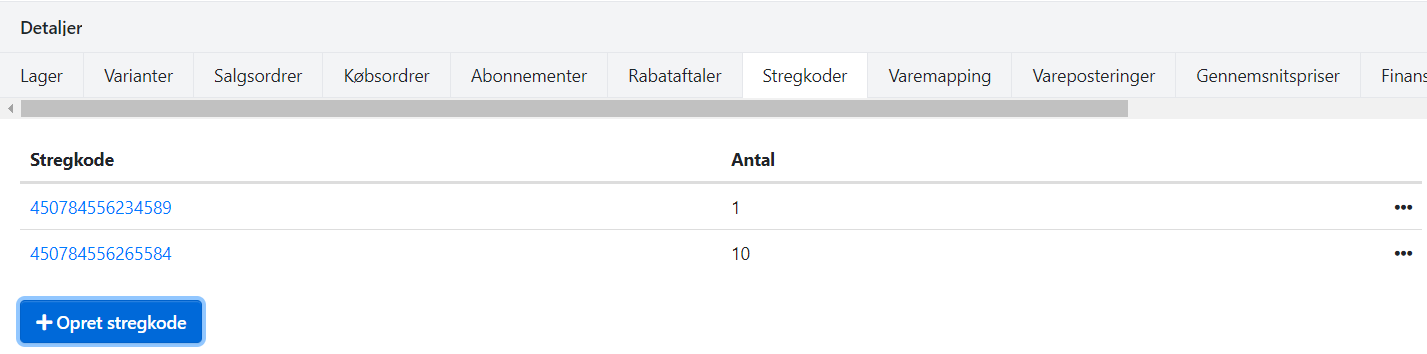 Opret stregkoder på varer i Xena