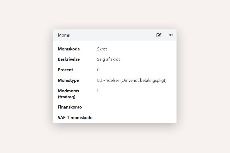 Momskode til bogføring af salg af skrot i Xena