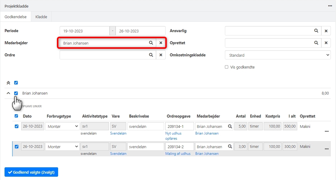 Godkend omkostning i Xena på fratrådt medarbejder