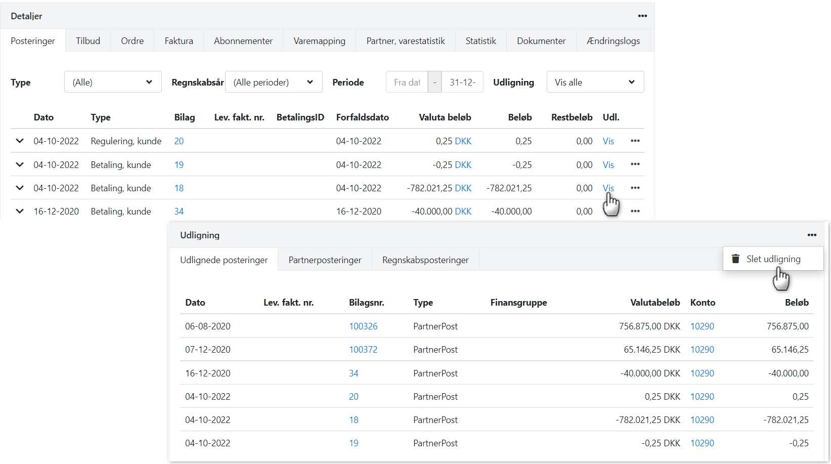 Annullering af en udligning i Xena