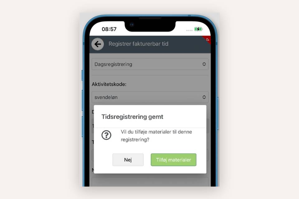 Påmindelse om materialeregistrering i EG Go