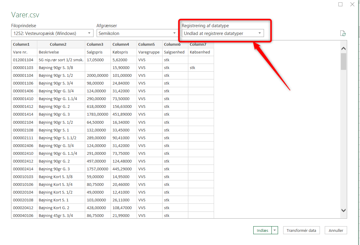 Hent data fra Xena ind i Excel regneark, step 2