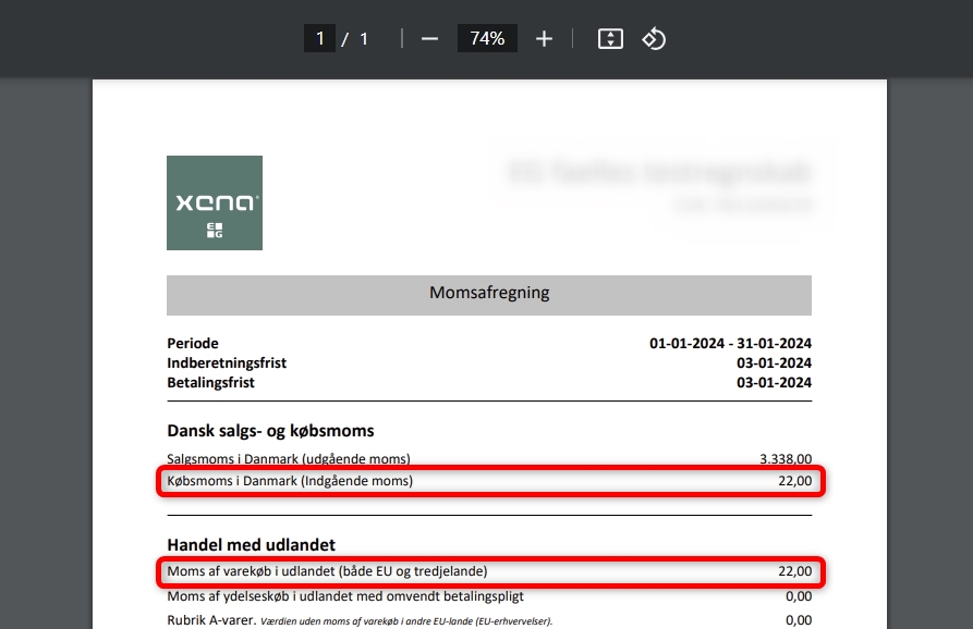 Afregning af importmoms i Xena