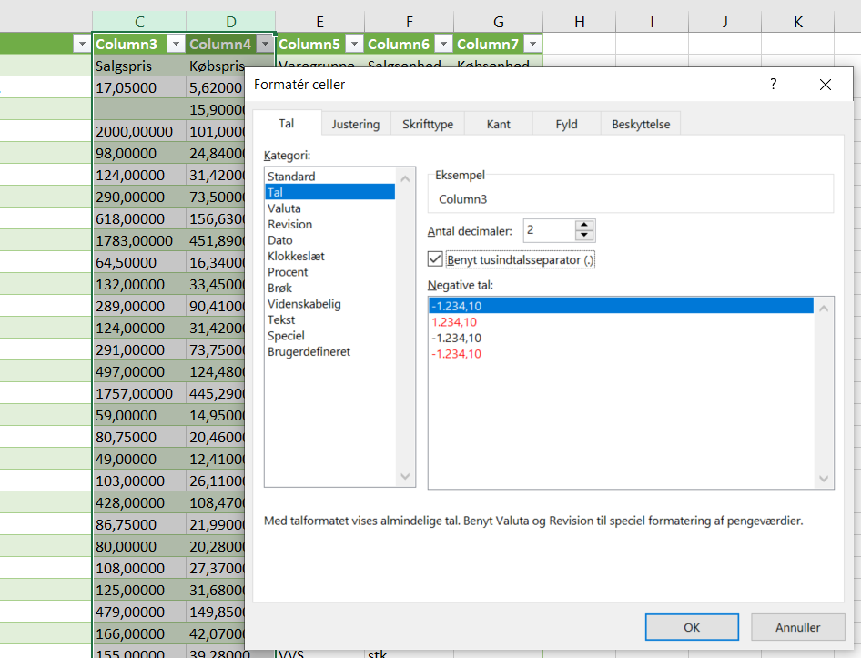 Hent data fra Xena ind i Excel regneark, step 3