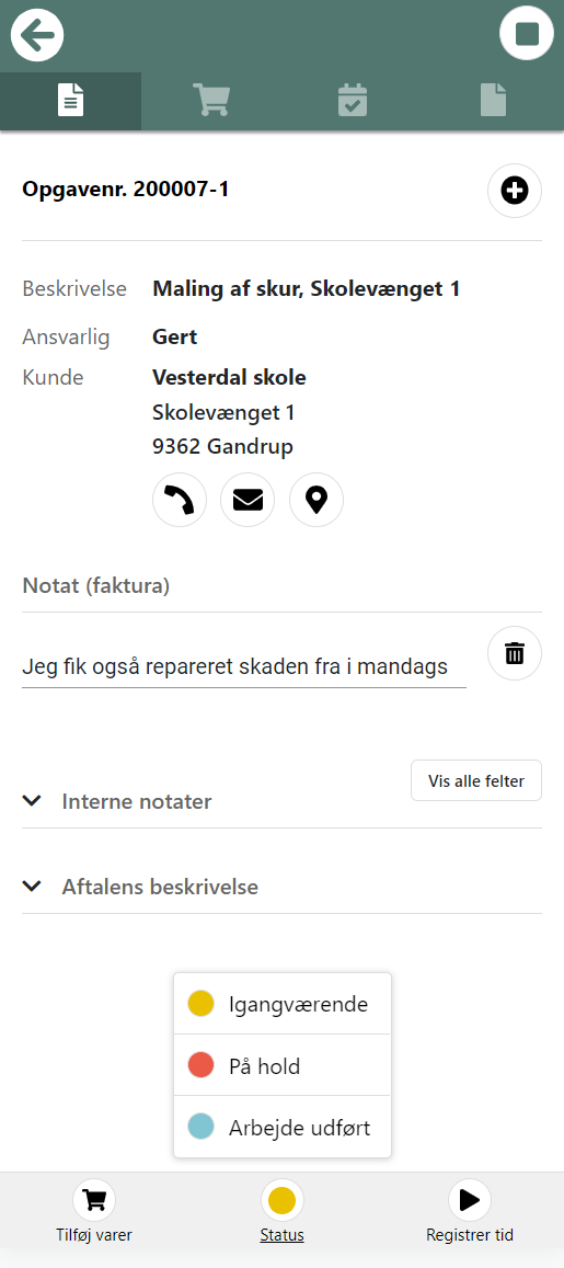 På opgaverne i EG Go kan der skiftes status