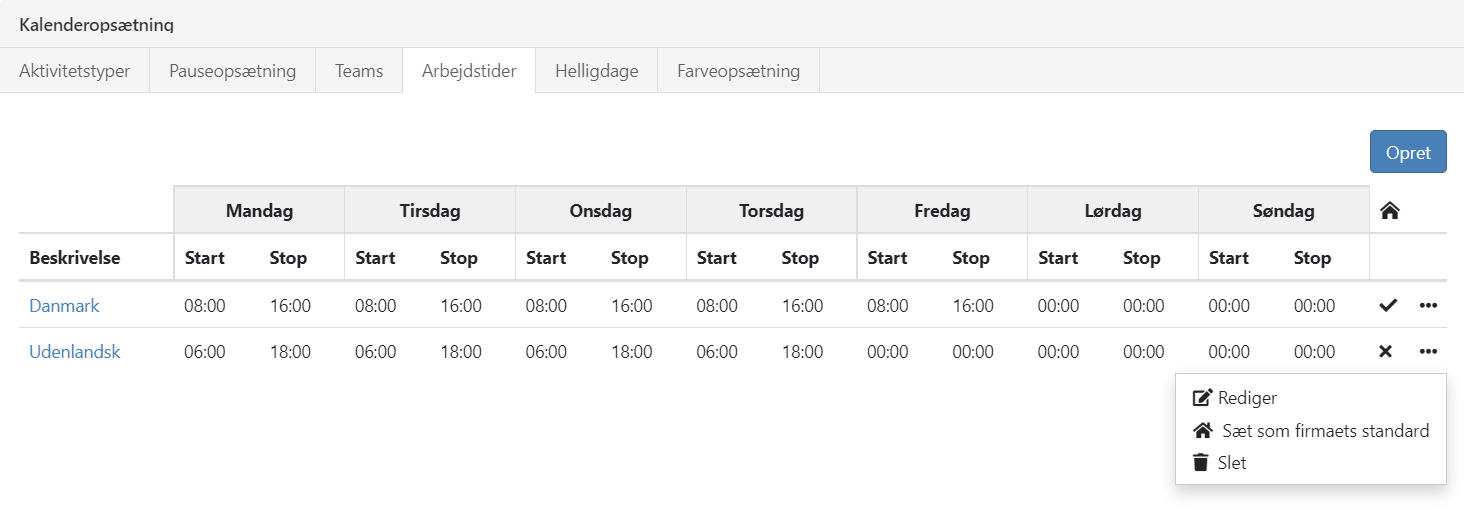 Opret arbejdstider i kalenderen i Xena