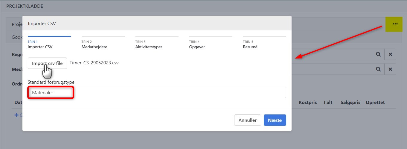 Dialog til import af registreringer fra CS i Xena